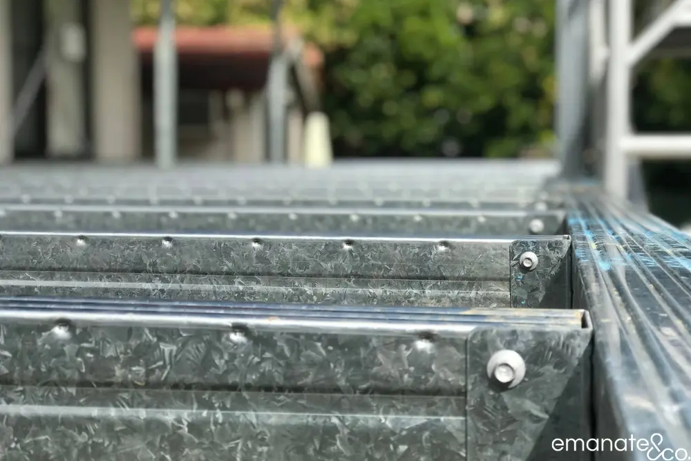 A close shot of steel floor framing, part of a complete outdoor room transformation in West Pymble.