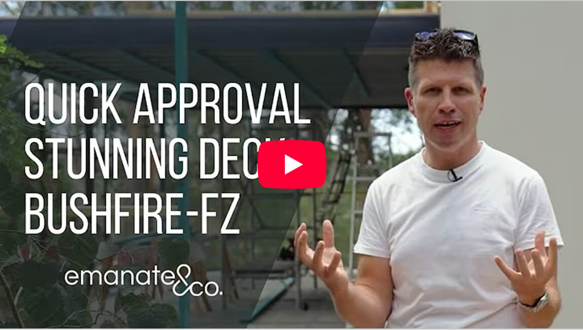 Emanate and Co video case study detailing council approval and construction of a stunning custom patio deck in a Hornsby Bushfire Flame Zone (BAL-FZ).