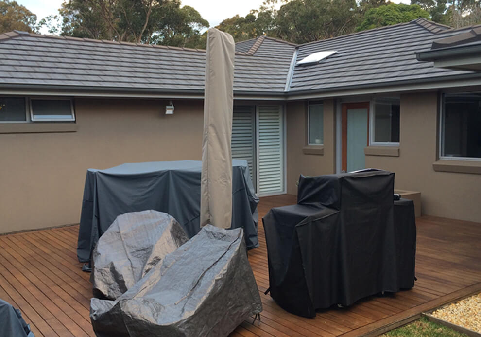 Uncovered timber deck outdoor area before patio cover installation in Avalon by Emanate and Co.