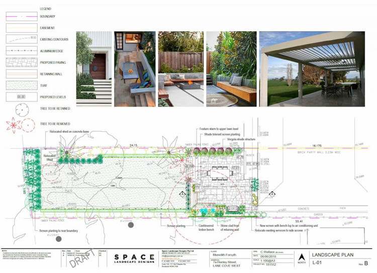 Landscape design and opening roof patio plan for Henley Street, Lane Cove West by Space Landscape Designs and Emanate and Co.