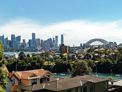 Panoramic view of Sydney skyline featuring the Opera House and Harbour Bridge
